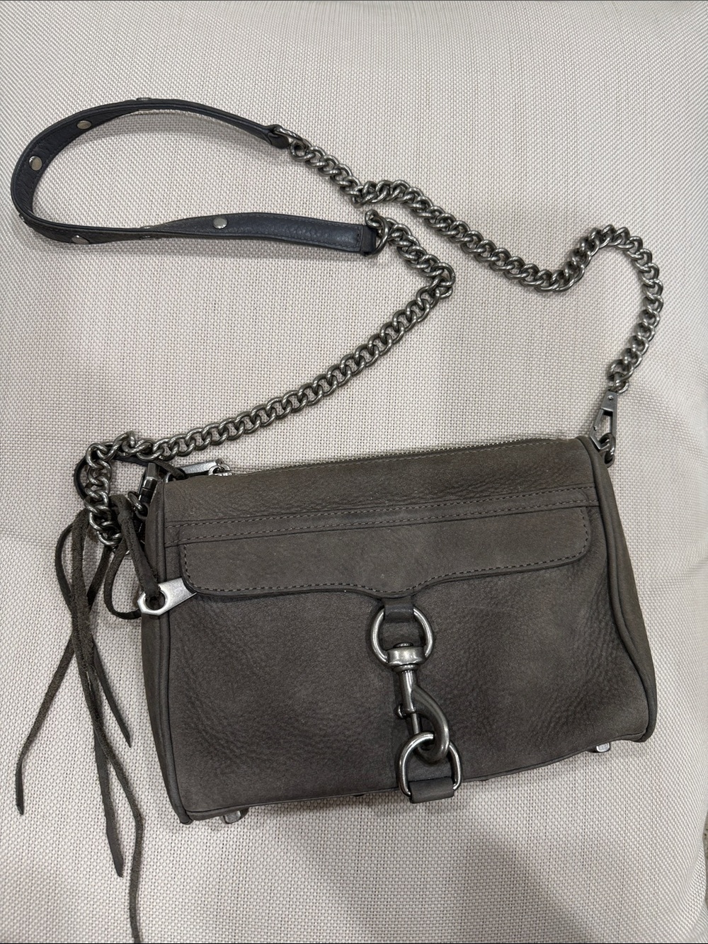 Rebecca Minkoff Gray Leather Crossbody with Silver Chain